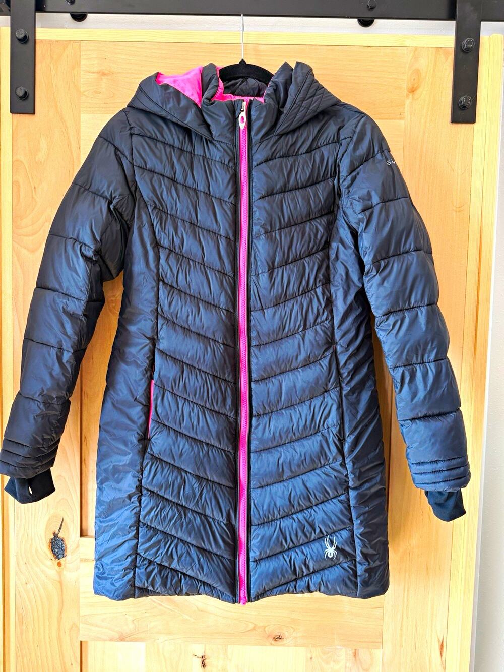 Spyder Girls Hooded Insulated Full Zip Puffer Jacket Black/Pink 14/16